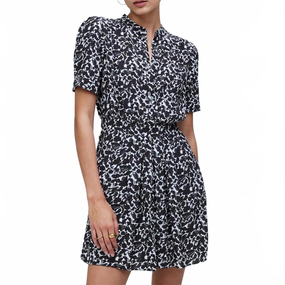 Button-Front Blouson Mini Shirtdress in Floral Crepe from Madewell